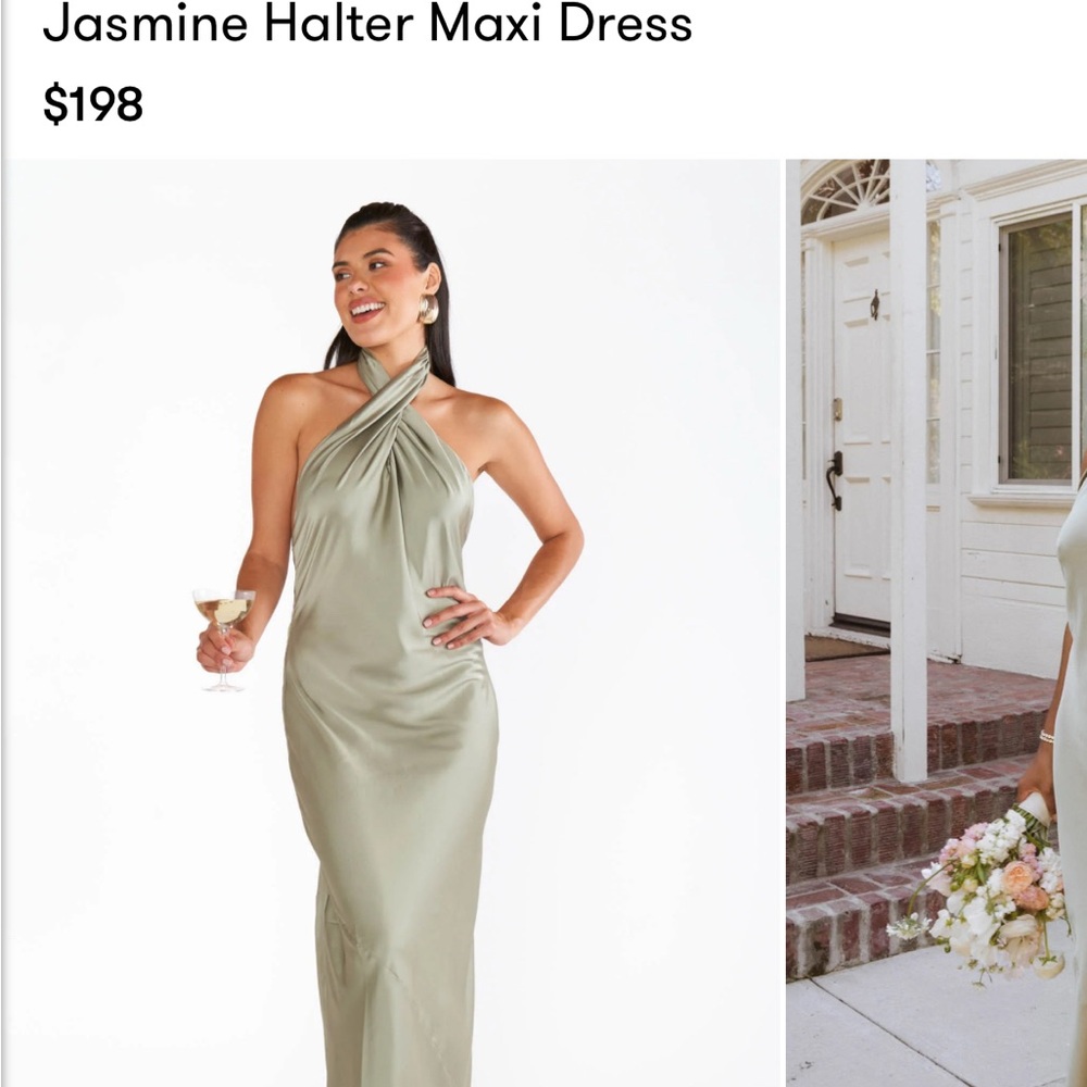 Jasmine halter bridesmaid dress in green.